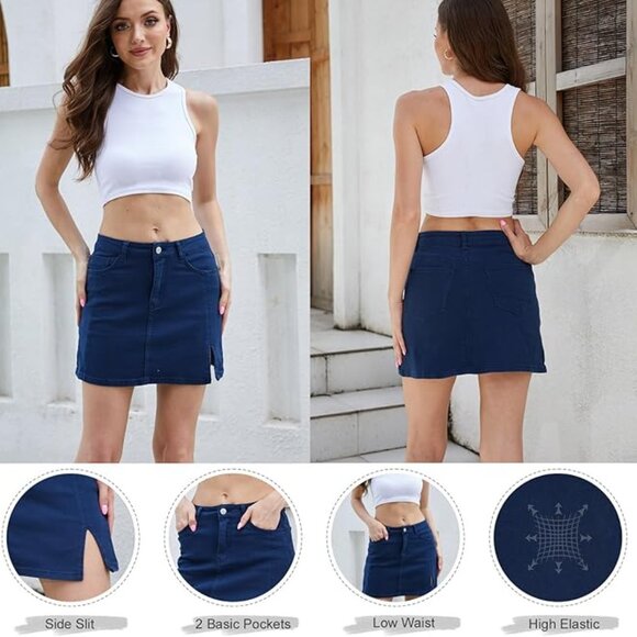 NEW! Cute Dark Blue Denim Mini Pencil Skirt w/Zipper & Button Closure & Pockets - Picture 5 of 10